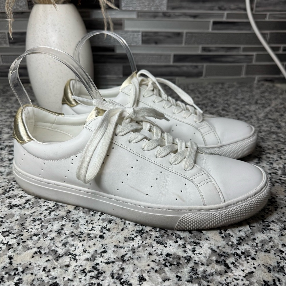 J. Crew | Women's Saturday Sneakers in Leather With Gold Detail Size 9